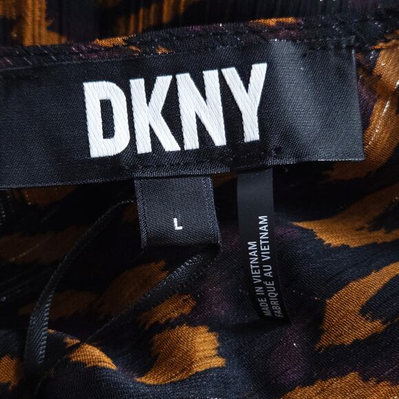 DKNY Sheer Blouse Animal Print Brown Black Size Large Mobwife Glam - Picture 13 of 13
